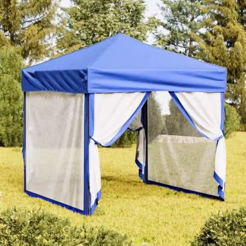 vidaXL Folding Party Tent with Sidewalls, Blue, W: 200 cm, D: 200 cm, H: 254 cm