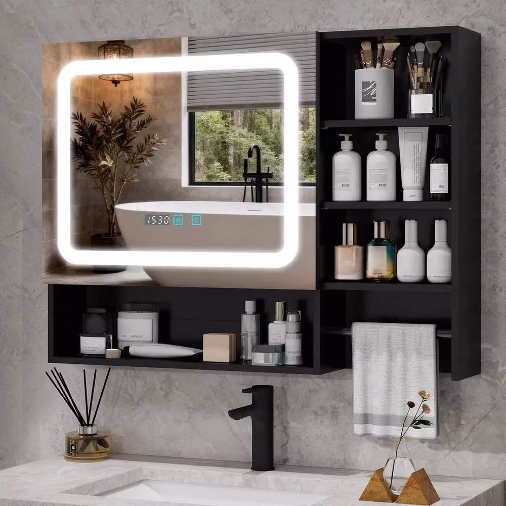 FORGEVIO Black Matt Wall Mounted Bathroom Mirror Cabinet with LED Lighting and Sensor Switch – 3