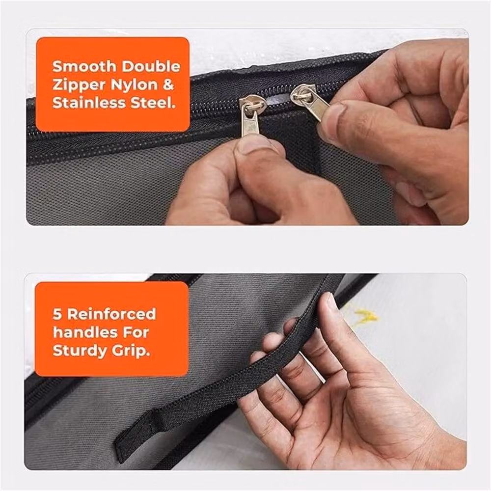 Nordara Pack of 4 Large Underbed Fabric Storage Bags with Handles and Zips, Grey – 4