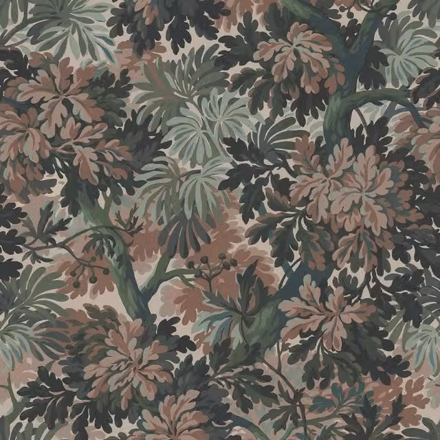 FORIS MAGNA Tourmaline Floral Art Nouveau Wallpaper in Green and Multicolour