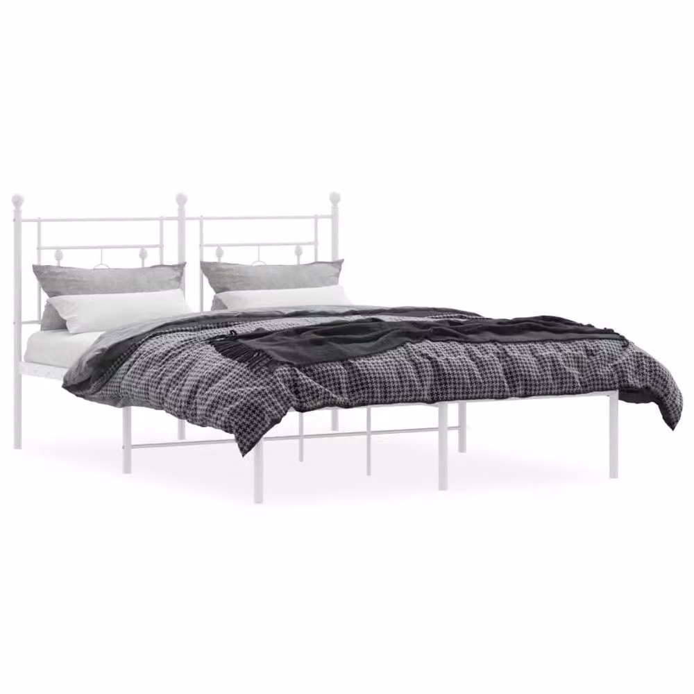 Berkfield Home Metal Bed Frame with Headboard, White, W/D/H: 135 x 190 cm – 2