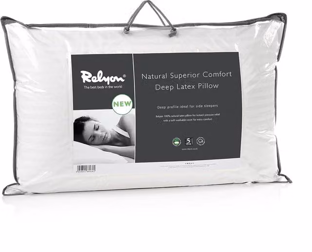 Relyon Superior Comfort Natural Latex Pillow with Removable Cotton Cover, White, Deep/Firm