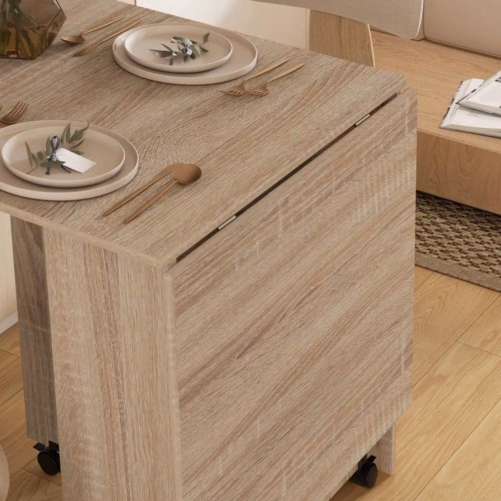 NESTLUNE Modern Folding Dining Table and Chairs Set in Beige with Storage and Drop Leaf Top – 4
