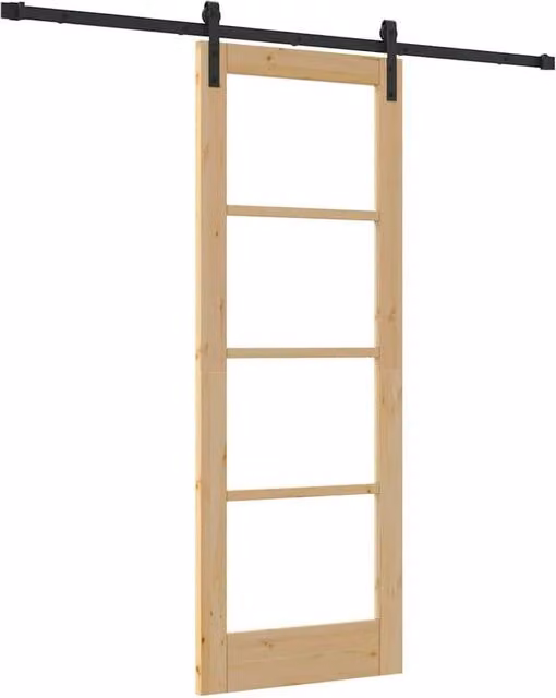 Berkfield Home Orkdal Minimalist Sliding Door with Hardware Set in Beige, featuring Solid Wood and Glass