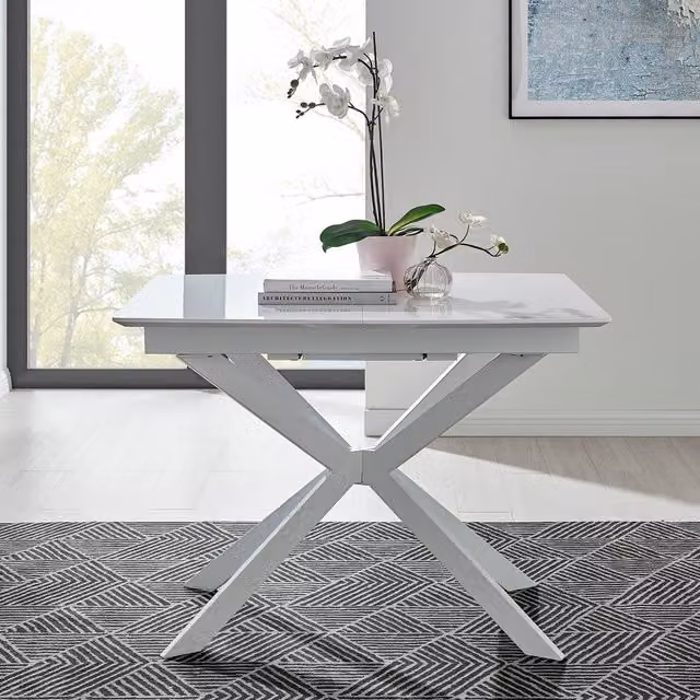 FurnitureboxUK Lira Modern Rectangular Extending Dining Table in White Gloss with Glass Top, W: 100 cm, D: 100 cm, H: 75 cm
