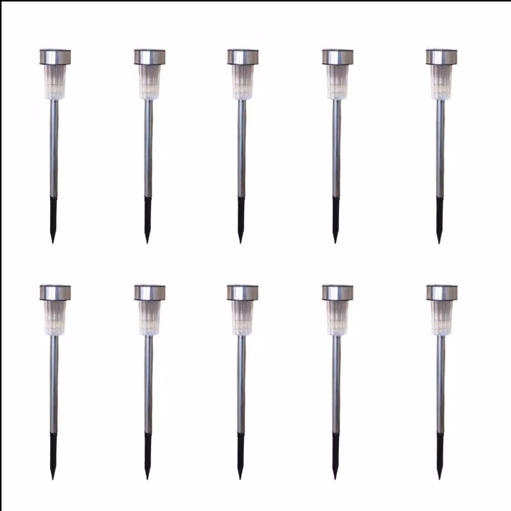 Samuel Alexander Set of 10 Silver Stainless Steel Solar Garden Path Lights with White LEDs, Height: 36 cm – 2