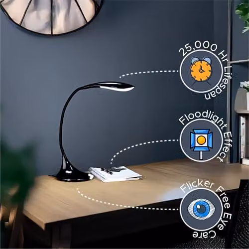 Lifemax White LED Desk Reading Light with Dimmable and Adjustable Cool White Illumination for Home Office and Bedroom Task Lighting – 1