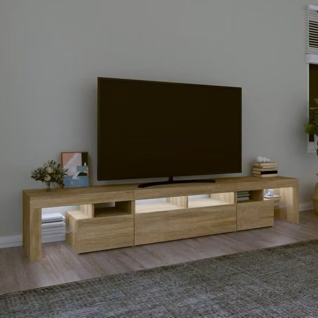 Berkfield Home Modern TV Cabinet with LED Lights in Sonoma Oak, W: 230 cm, D: 40 cm, H: 36.5 cm