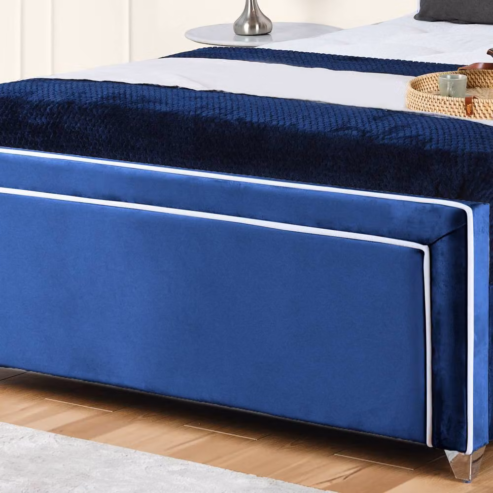 UK Bed Furniture Ariana Blue Velvet Upholstered Single Bed Frame, W/D/H: 90 x 200 cm – 3