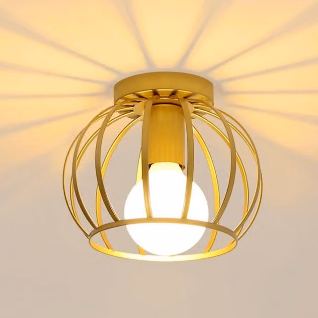 COMELY Vintage Semi Flush Mount Ceiling Light in Gold/Brass and Black with E27 Base – 1