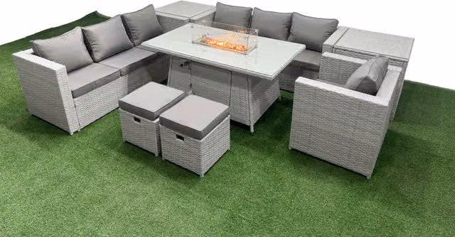 Fimous 9 Seat Rattan Lounge Sofa Set Outdoor Garden Furniture in Light Grey