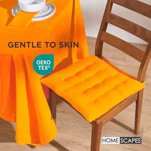 Homescapes Orange Cotton Seat Pad with Tie Cords, W/D/H: 40 x 40 x 6.5 cm – 4