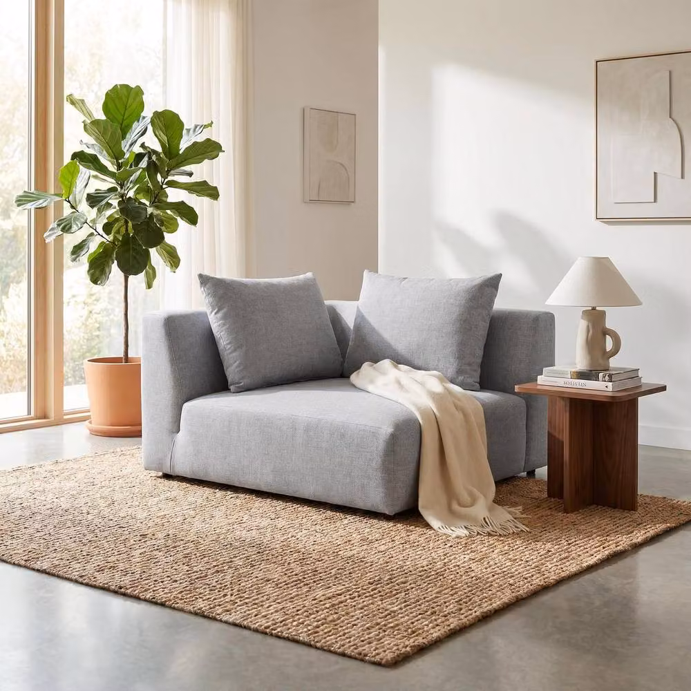 Abakus Direct Tokyo Right Corner Seat in Light Grey Brushed Tweed Fabric with Deep Seat – 2