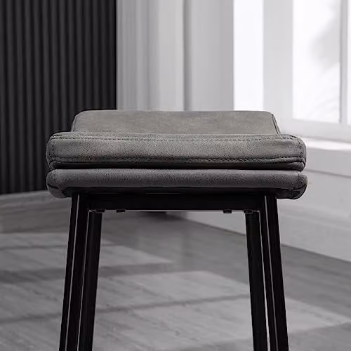HOMCOM Set of 2 Grey Microfibre Upholstered Industrial Bar Stools with Metal Frame – 6