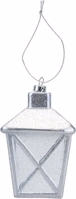 VFM e-Store White Glitter Lantern Christmas Tree Ornament, W/D/H: 12.5 x 7.5 x 7.5 cm – 1