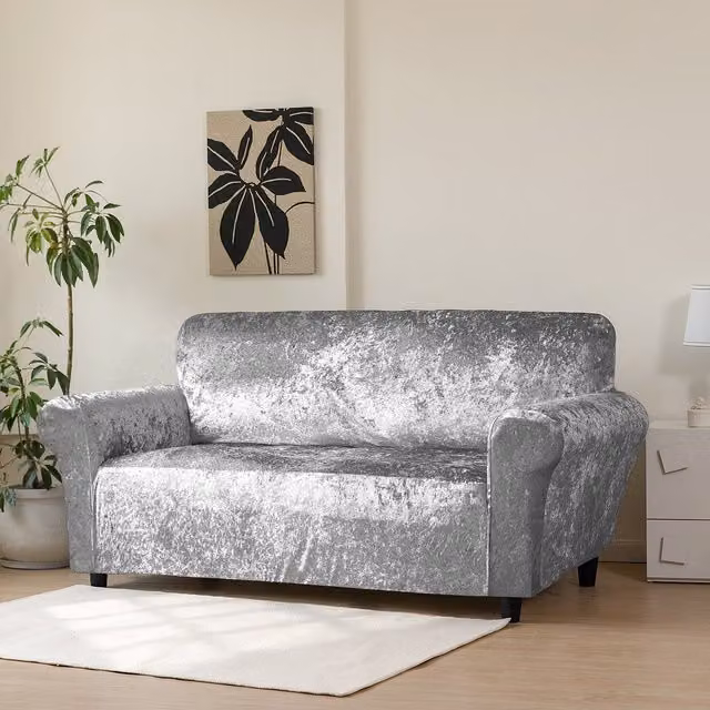 Home Republic Silver Crushed Velvet Stretch Armchair Cover
