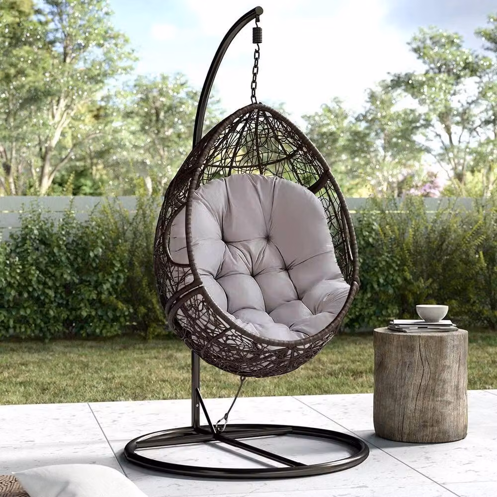 PAWNORA Large Oval Garden Hanging Swing Egg Chair Cushion in Grey Cotton – 2