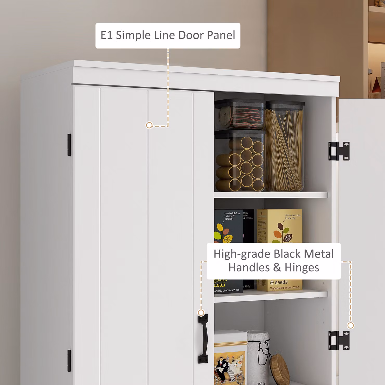 HOMCOM White 4-Door Tall Freestanding Kitchen Cupboard with 6-Tier Storage and 2 Adjustable Shelves – 3