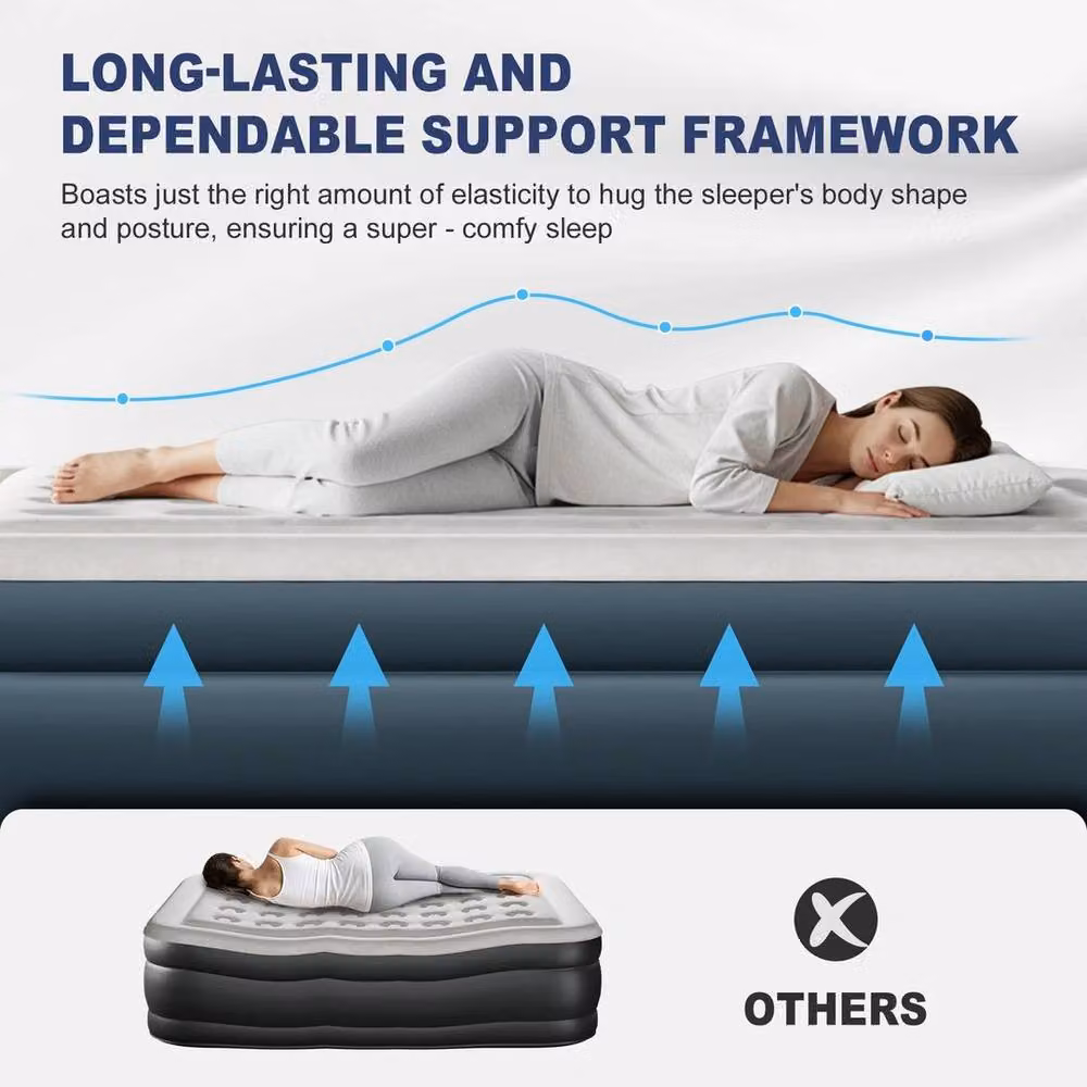 KORVIXA Grey King Size High-Raised Inflatable Air Bed with Built-In Electric Pump, W/D/H: 200 x 180 cm – 2