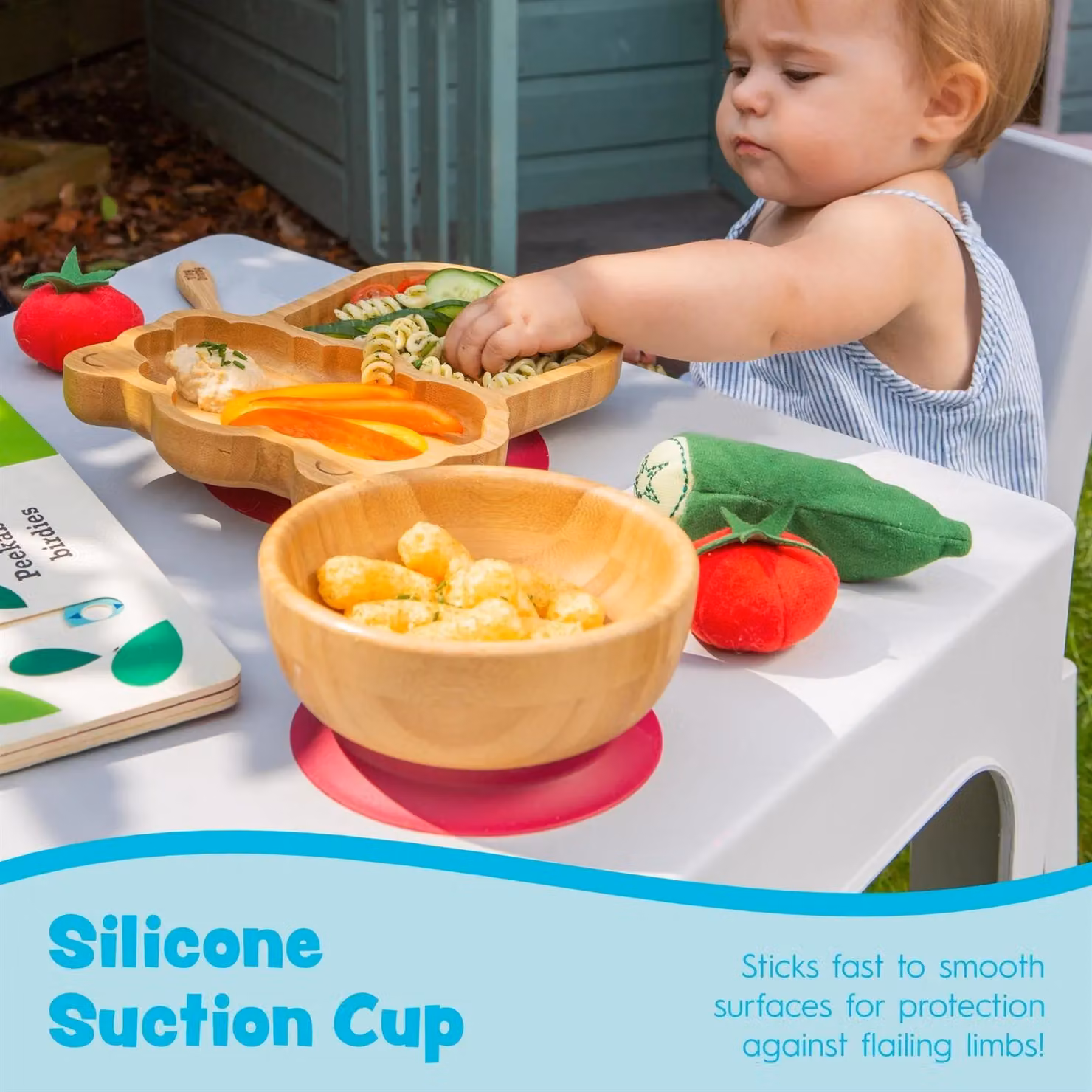 Tiny Dining 3pc Llama Bamboo and Silicone Suction Divided Toddler Feeding Set in Beige – 2