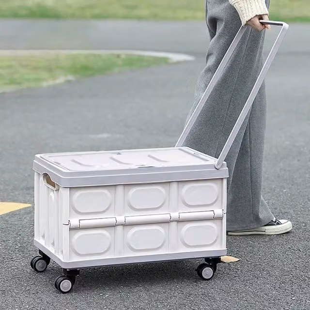 EONLION Grey Folding Shopping Trolley Boot Cart, H 52 cm x W 36 cm x D 36 cm