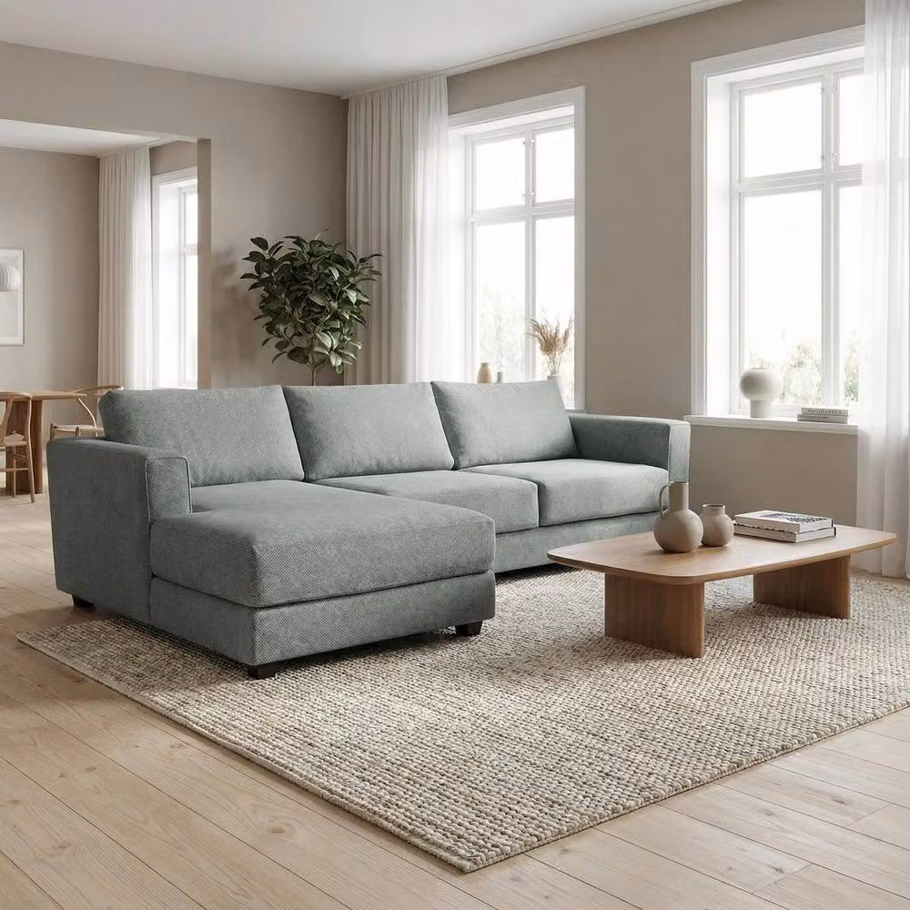 Abakus Direct Kaizer L-Shaped Corner Sofa in Green Bouclé Fabric, Left Facing, W/D/H: 286 x 170 x 85 cm – 4