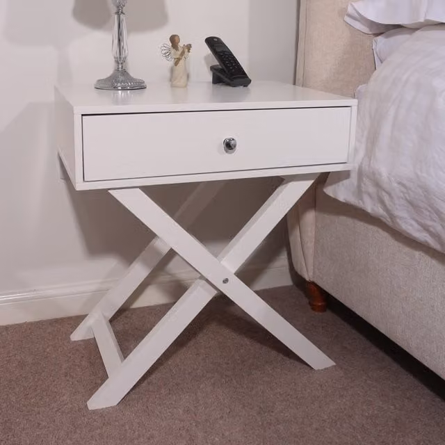 Core Products Set of 2 Options One Drawer Bedside Cabinets with Cross Frame Legs in White