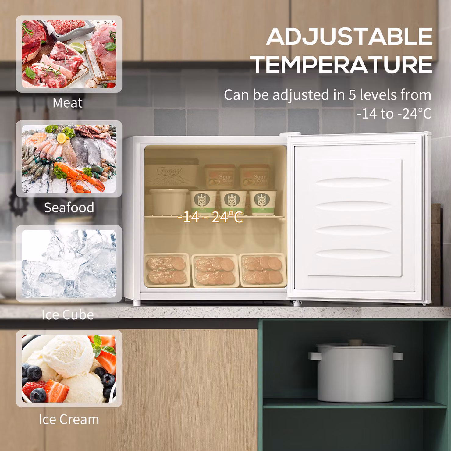 HOMCOM 35L White Mini Upright Countertop Freezer with Compressor and Lockable Door – 2