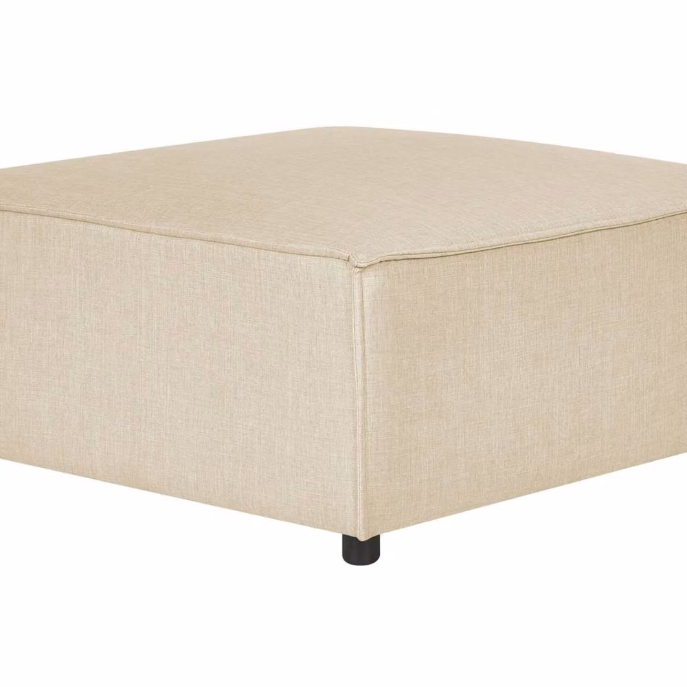 Wyld and Coco Beige Faux Linen Square Ottoman Modern Footstool – 2