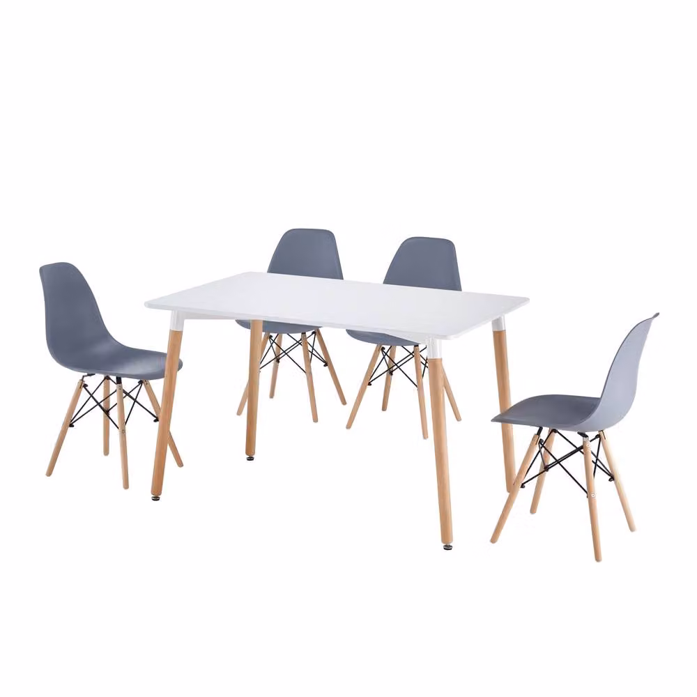 Comfy Living Ltd 5 Piece Modern Dining Set with White Wooden Top and 4 Grey Chairs with Metal Detailing – 2
