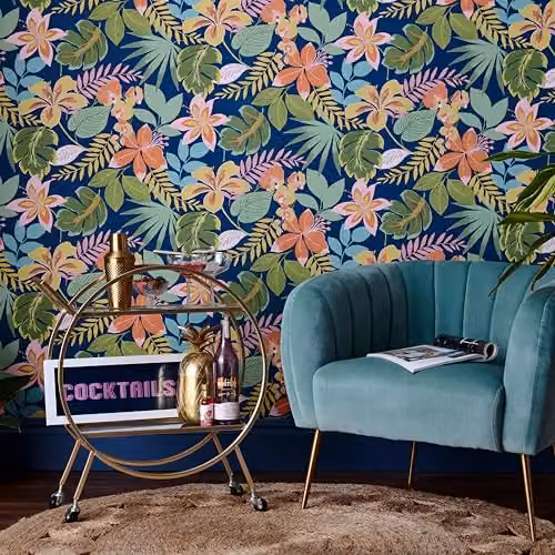 Graham & Brown Envy So Exotic Day Floral Wallpaper in Blue – 2