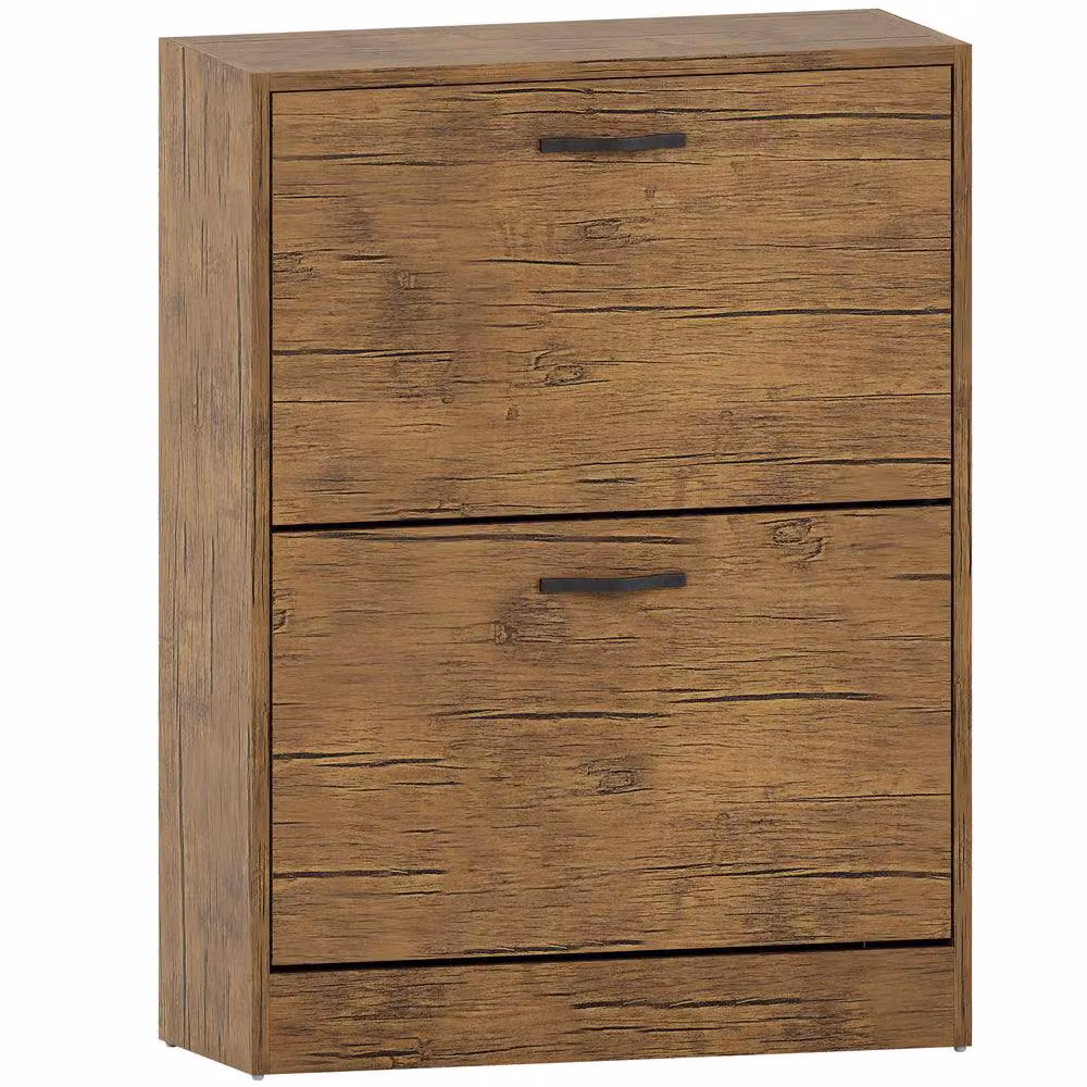 HD Designs Vida Designs Brown 2 Drawer Shoe Cabinet with Internal Shelves and Hinged Doors – 2