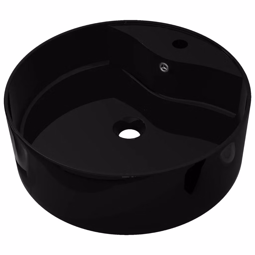 Berkfield Home Round Ceramic Bathroom Sink Basin with Overflow in Black – 2