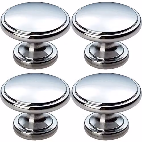 Loops 4 Pack Ring Domed Cupboard Door Knobs in Polished Chrome, 38.5mm Diameter – 1
