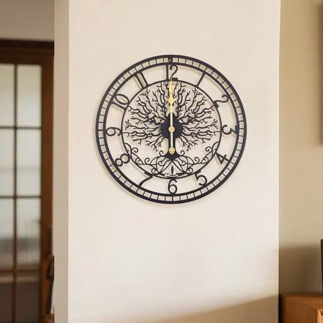 Livingandhome Minimalist Metal Arabic Numerals Round Analog Wall Clock in Black and Gold