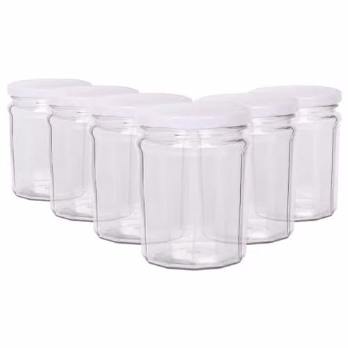 Argon Tableware Glass Jam Jars with Airtight White Lids, 380ml, Pack of 6 – 1
