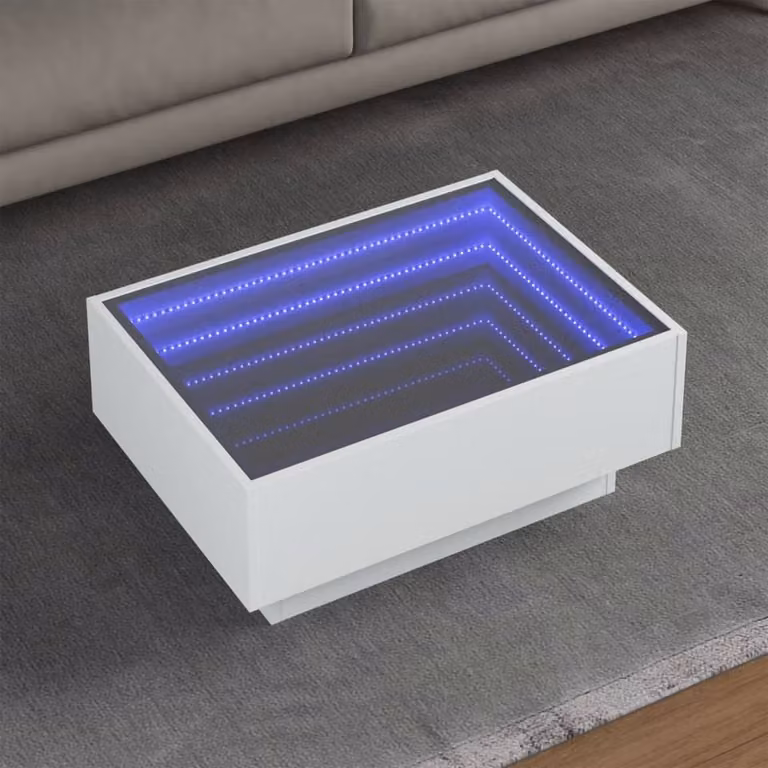 Berkfield Home Modern White Glossy Coffee Table with LED, W/D/H: 70 x 50 x 30 cm