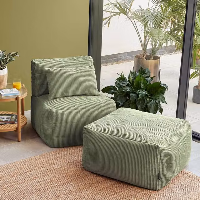 icon Noa Bean Bag Set with Recliner and Slab in Green Jumbo Cord – 1