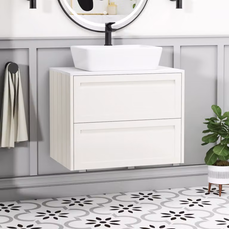 Royal Bathrooms Elmore 700mm Classic White Wall Hung Vanity Unit with 2 Drawers and Cube Basin