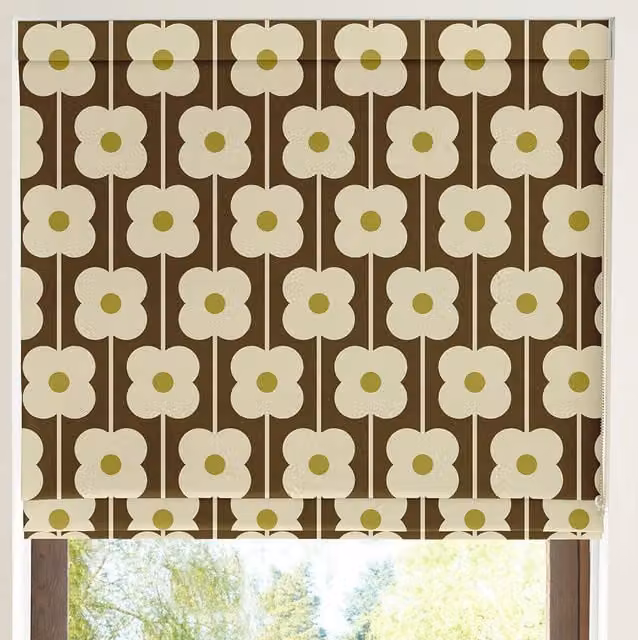 Orla Kiely Abacus Flower Made To Measure Blackout Roman Blind in Conker Brown and Yellow