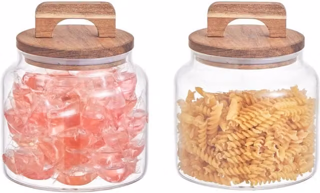 Eden & Willow Airtight Glass Storage Jar with Acacia Wood Lid, Transparent