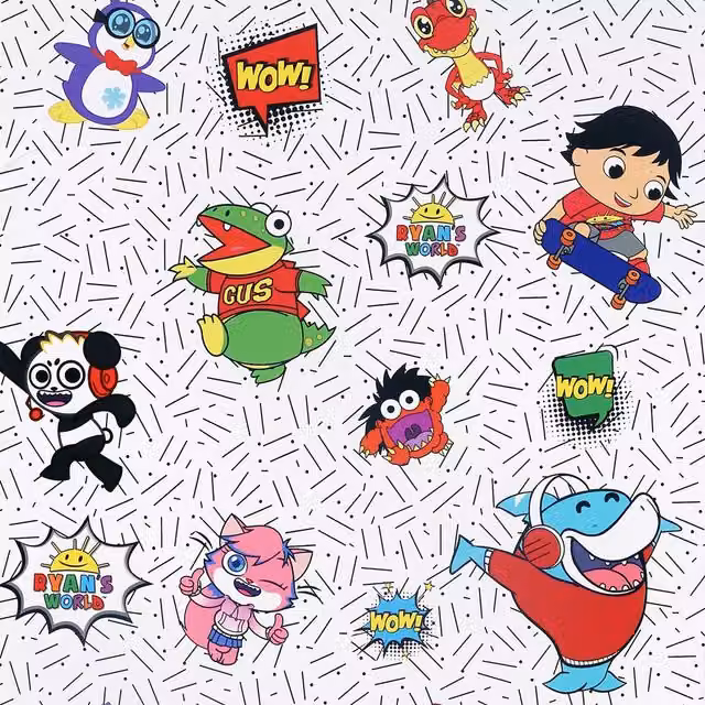 I Love Wallpaper Ryan's World Crew Wallpaper in Red and Multicolour