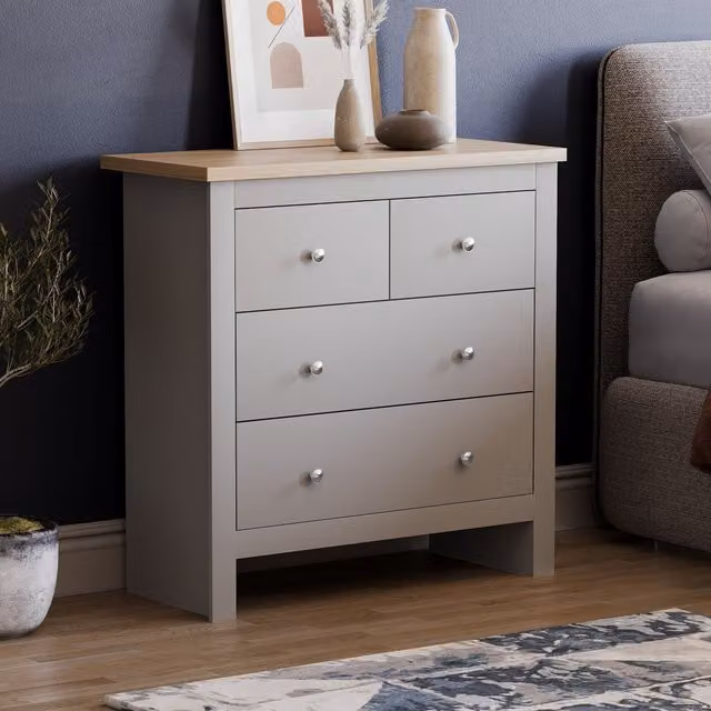 Vida Designs Arlington 4 Drawer Chest in Grey and Silver