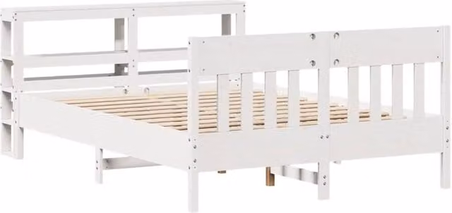 Berkfield Home White Solid Wood Small Double Bed Frame with Bedside Shelves, W/D/H: 190 x 120 x 82 cm