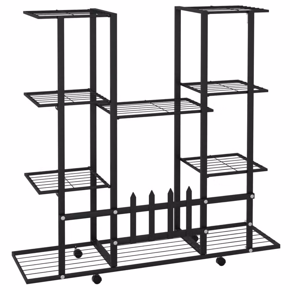 Berkfield Home Modern Metal Flower Stand with Wheels in Black, W/D/H: 94.5 x 24.5 x 91.5 cm – 4