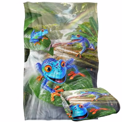 JQ Licensing Jlo Jungle Frogs Silky Touch Super Soft Fleece Throw Blanket, Multicolour, W: 91 cm, L: 147 cm – 1
