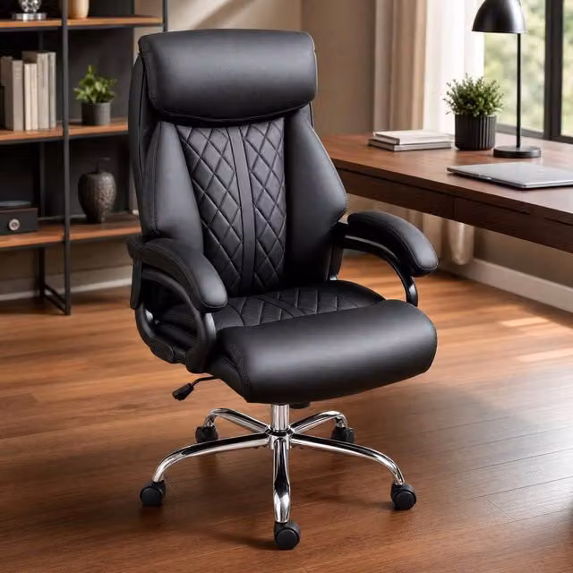 STILVORA Black Synthetic Leather Executive Office Chair with Headrest and Armrests – 1