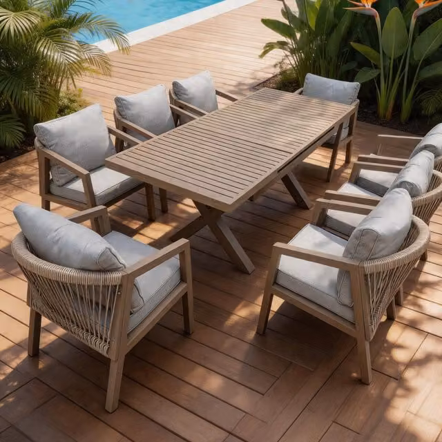 Furniture One Aluminum Garden Furniture Set in Natural Beige and Yellow with 1 Table and 8 Chairs