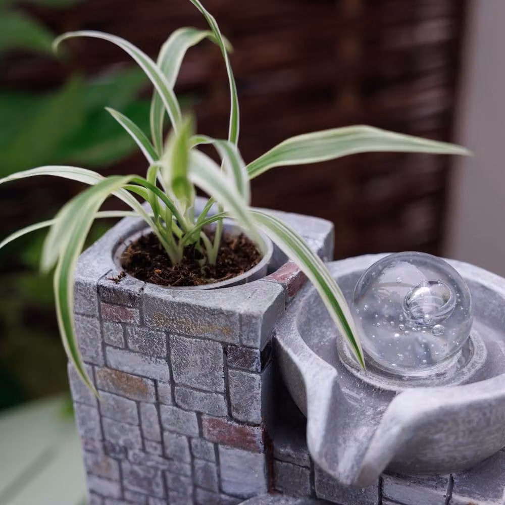 Primrose Rustic Cascading Bowls Tabletop Water Feature with Sphere and LED Lights in Grey – 2