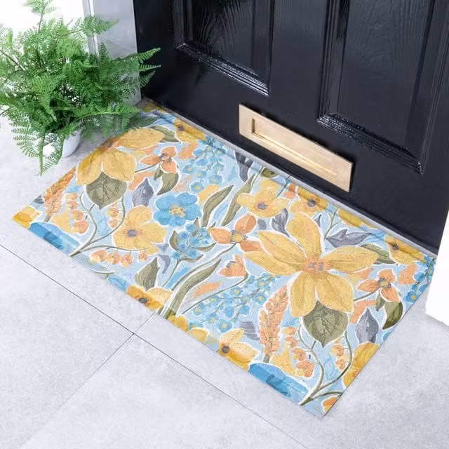 Artsy Mats Yellow Floral PVC Doormat, W/D/H: 70 x 40 x 1 cm – 1